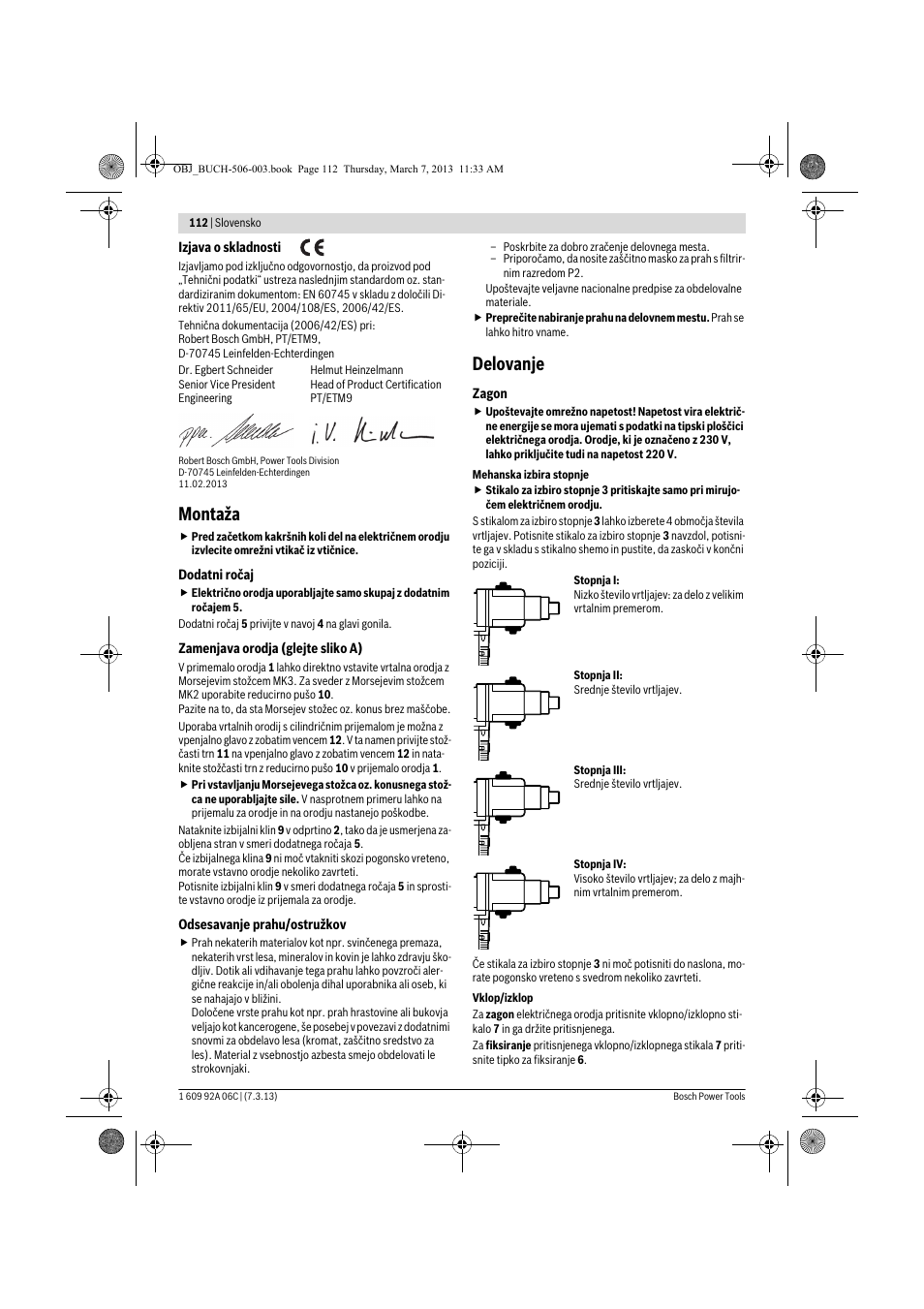 Montaža, Delovanje | Bosch GBM 32-4 Professional User Manual | Page 112 / 138
