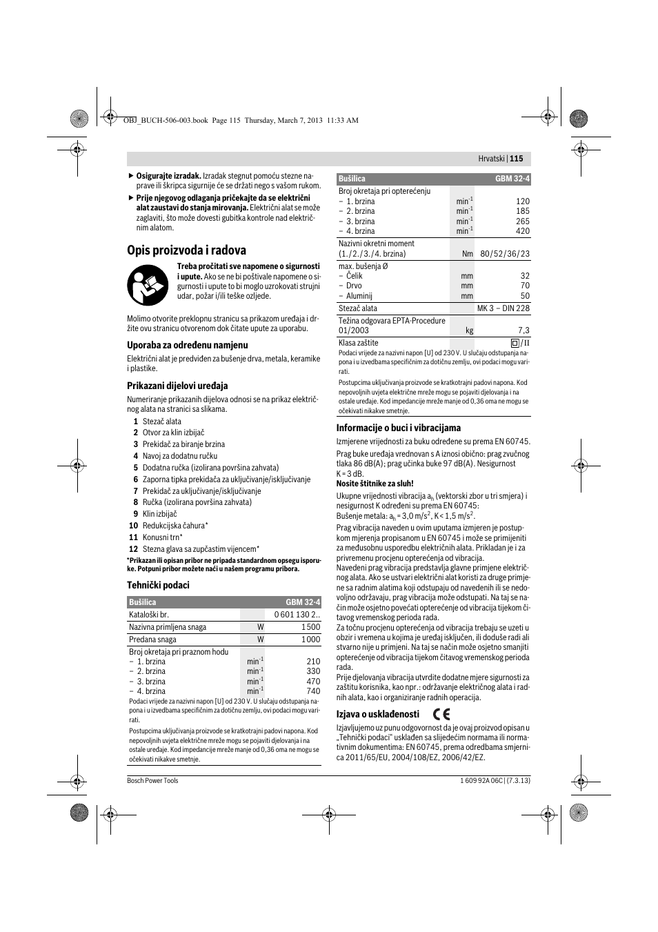 Opis proizvoda i radova | Bosch GBM 32-4 Professional User Manual | Page 115 / 138
