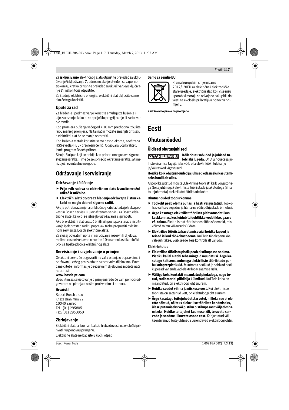 Eesti, Održavanje i servisiranje, Ohutusnõuded | Bosch GBM 32-4 Professional User Manual | Page 117 / 138