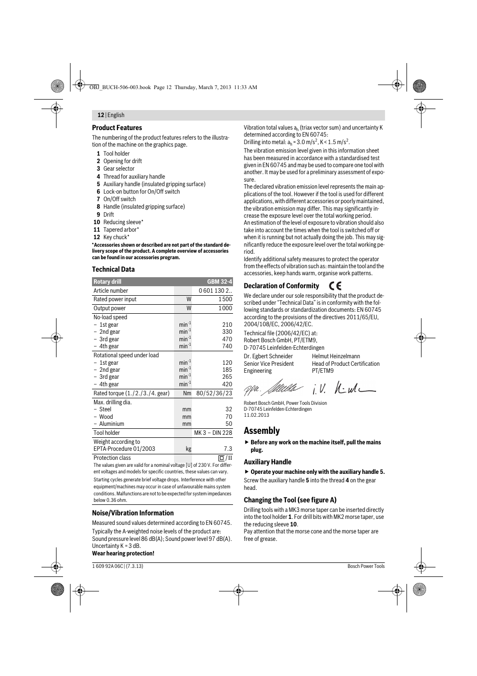 Assembly | Bosch GBM 32-4 Professional User Manual | Page 12 / 138