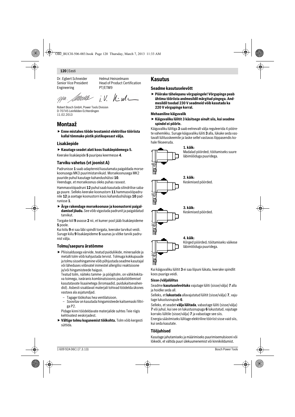 Montaaž, Kasutus | Bosch GBM 32-4 Professional User Manual | Page 120 / 138