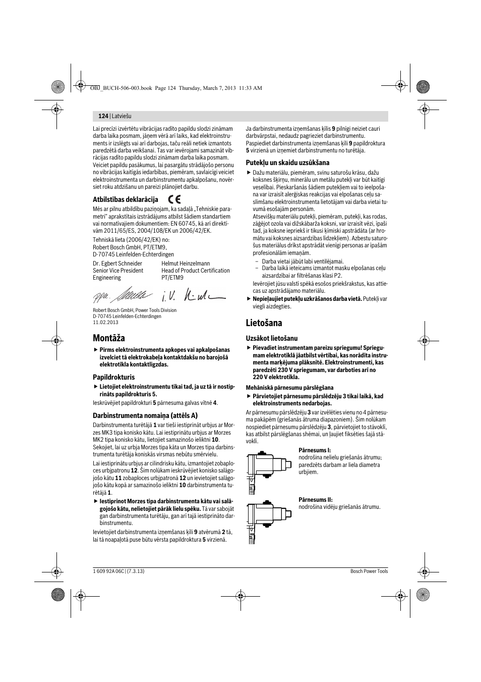 Montāža, Lietošana | Bosch GBM 32-4 Professional User Manual | Page 124 / 138