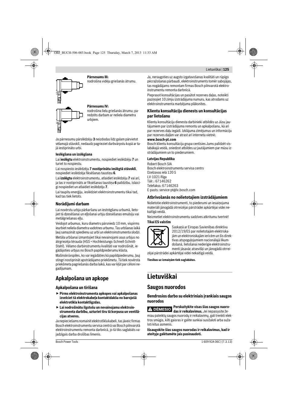 Lietuviškai, Apkalpošana un apkope, Saugos nuorodos | Bosch GBM 32-4 Professional User Manual | Page 125 / 138