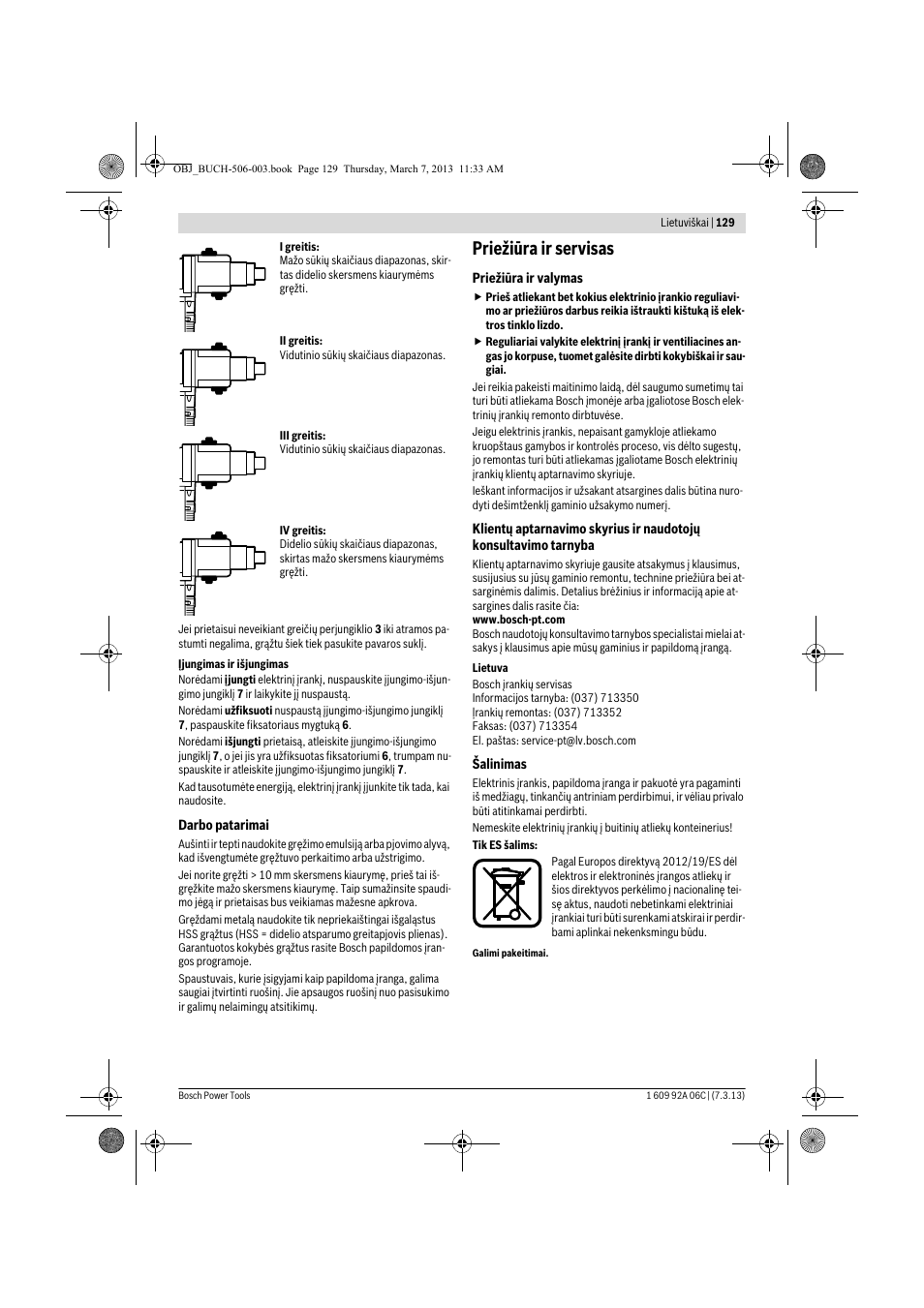 Priežiūra ir servisas | Bosch GBM 32-4 Professional User Manual | Page 129 / 138