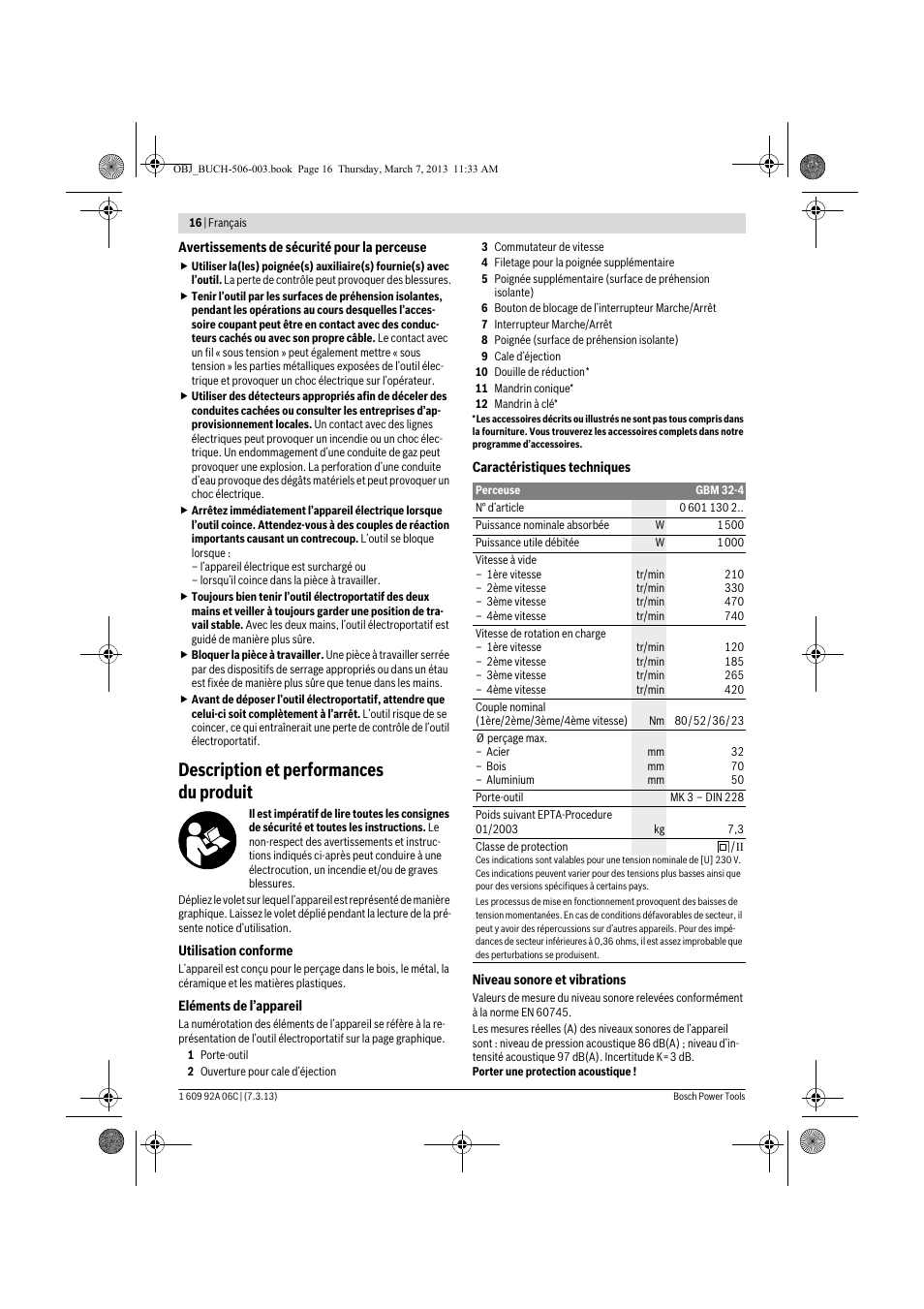 Description et performances du produit | Bosch GBM 32-4 Professional User Manual | Page 16 / 138