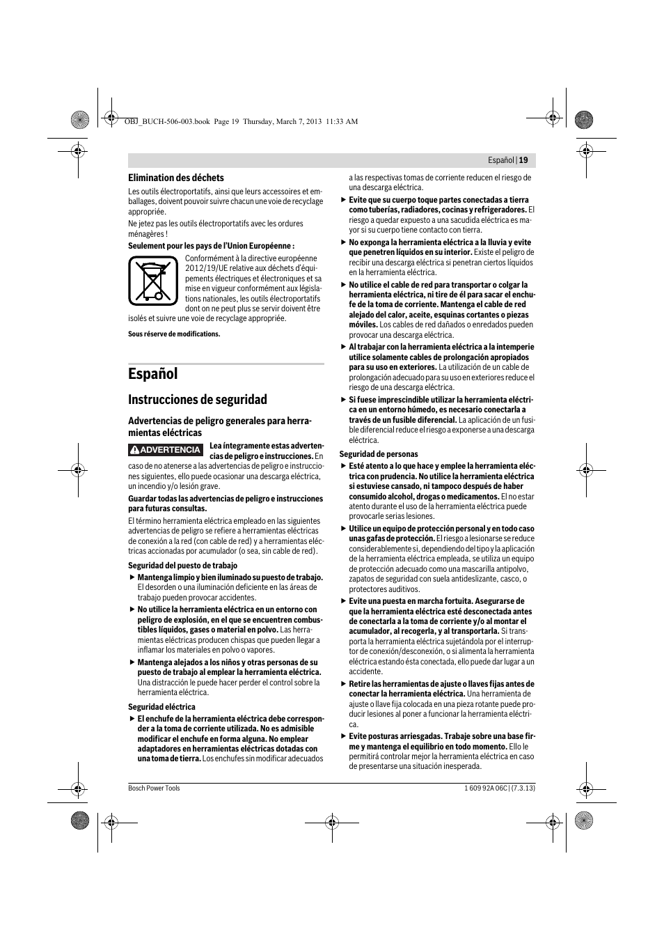 Español, Instrucciones de seguridad | Bosch GBM 32-4 Professional User Manual | Page 19 / 138