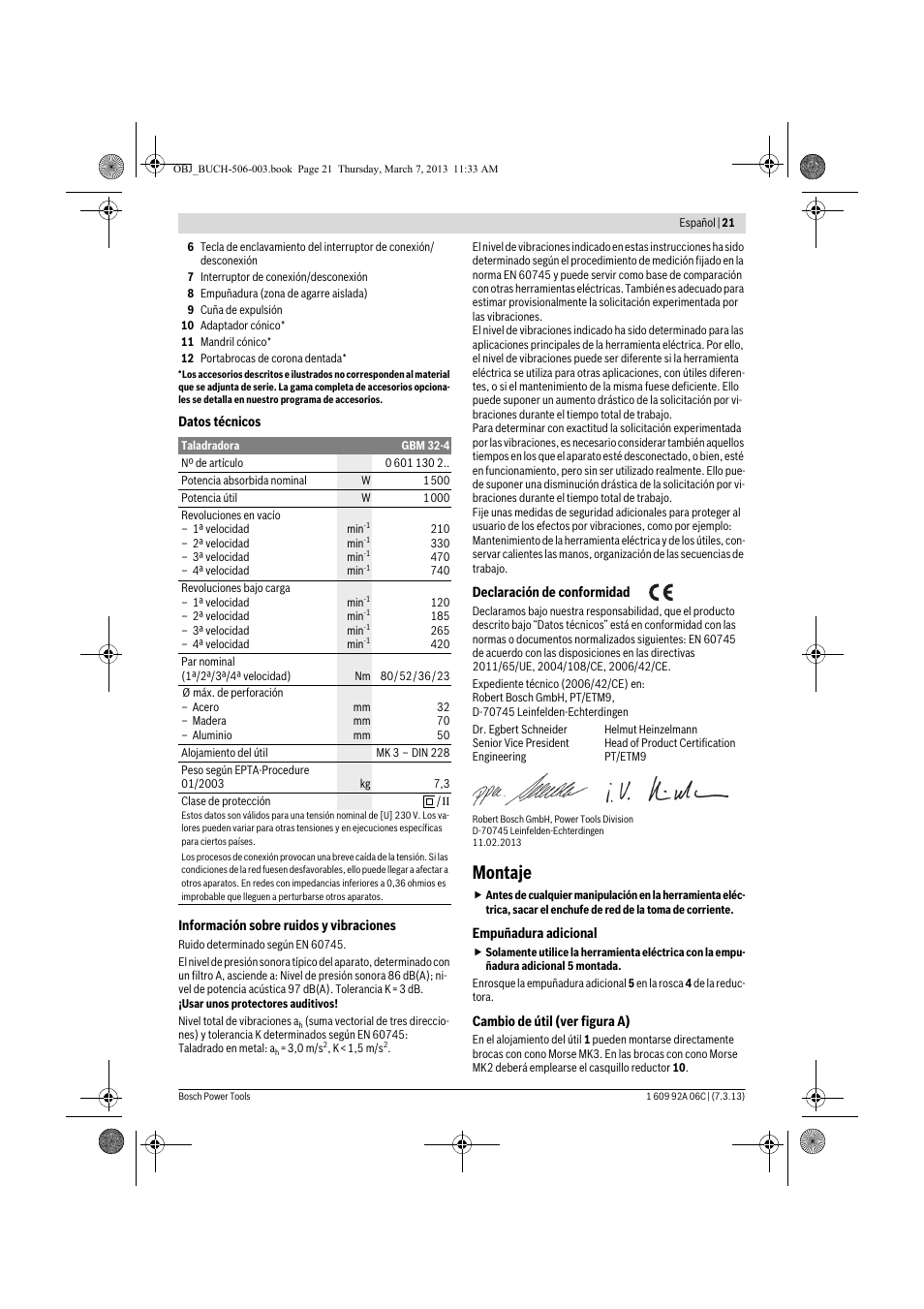 Montaje | Bosch GBM 32-4 Professional User Manual | Page 21 / 138