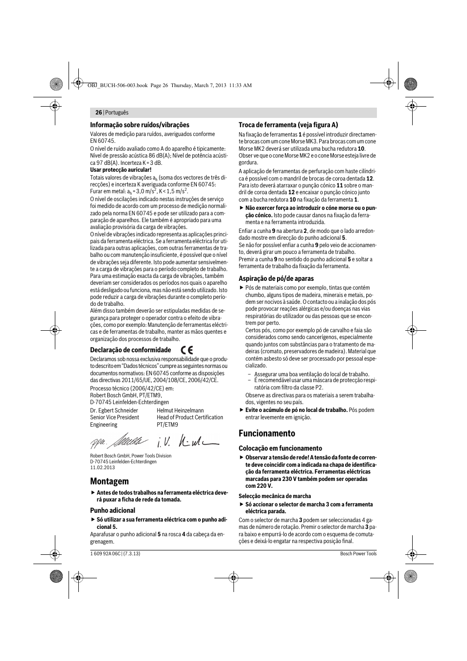 Montagem, Funcionamento | Bosch GBM 32-4 Professional User Manual | Page 26 / 138