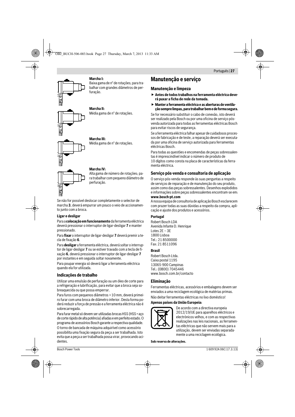 Manutenção e serviço | Bosch GBM 32-4 Professional User Manual | Page 27 / 138