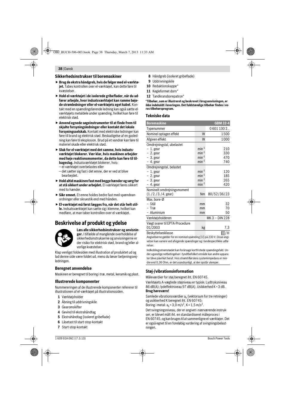 Beskrivelse af produkt og ydelse | Bosch GBM 32-4 Professional User Manual | Page 38 / 138