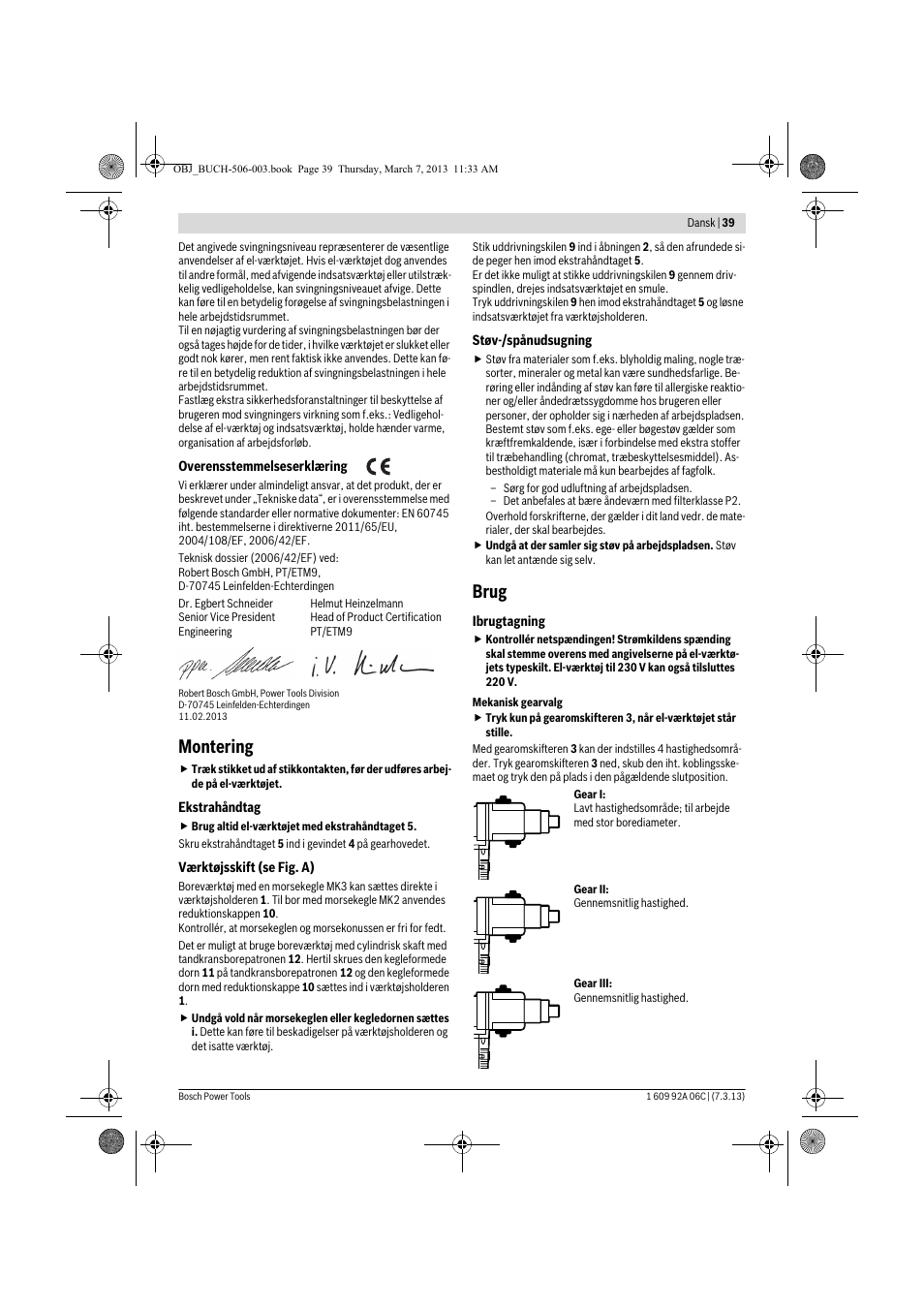 Montering, Brug | Bosch GBM 32-4 Professional User Manual | Page 39 / 138