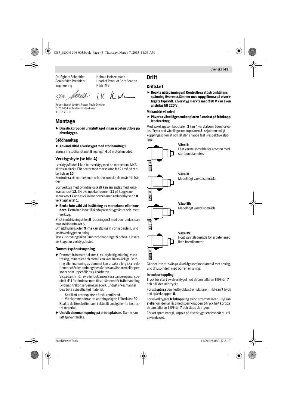 Montage, Drift | Bosch GBM 32-4 Professional User Manual | Page 43 / 138