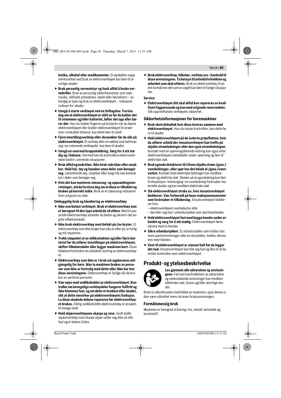 Produkt- og ytelsesbeskrivelse | Bosch GBM 32-4 Professional User Manual | Page 45 / 138