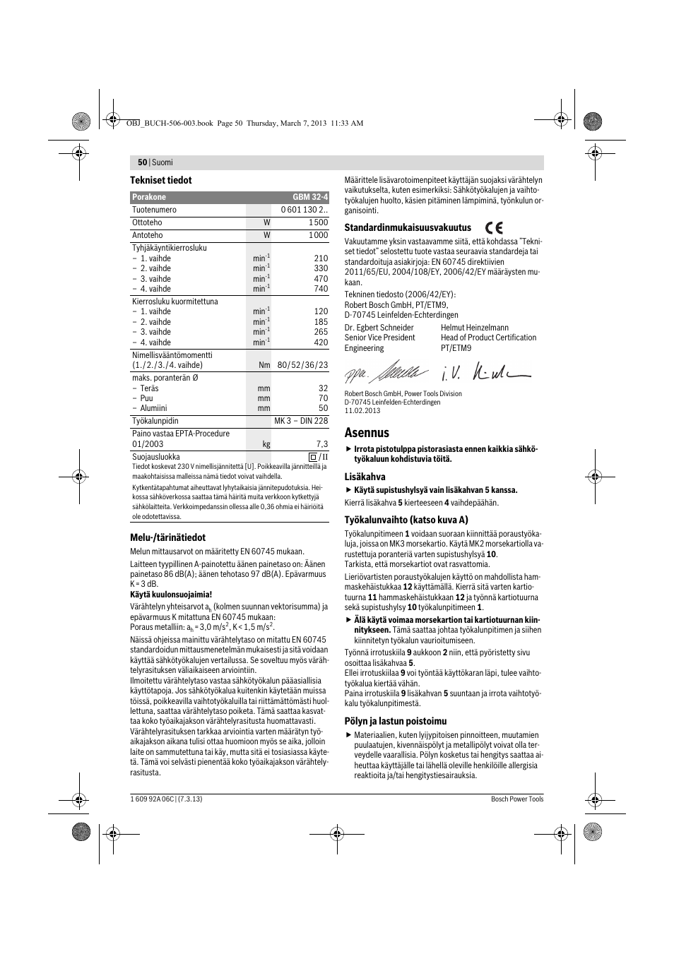 Asennus | Bosch GBM 32-4 Professional User Manual | Page 50 / 138