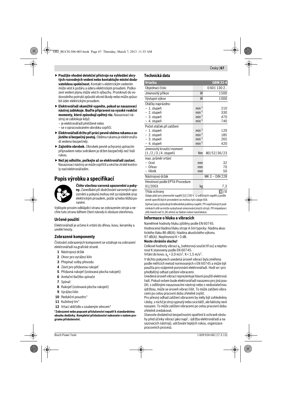 Popis výrobku a specifikací | Bosch GBM 32-4 Professional User Manual | Page 67 / 138
