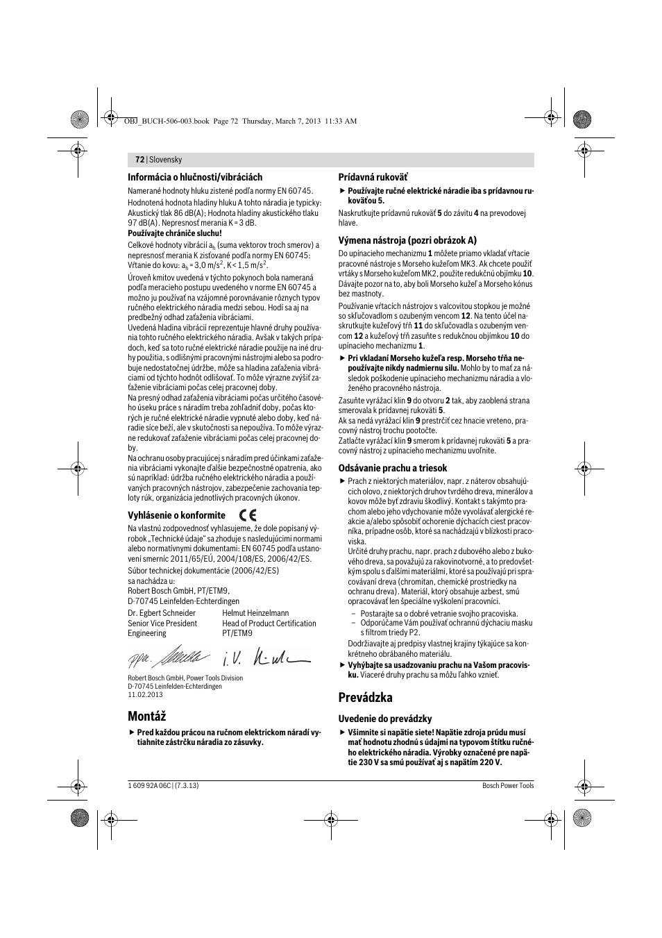 Montáž, Prevádzka | Bosch GBM 32-4 Professional User Manual | Page 72 / 138