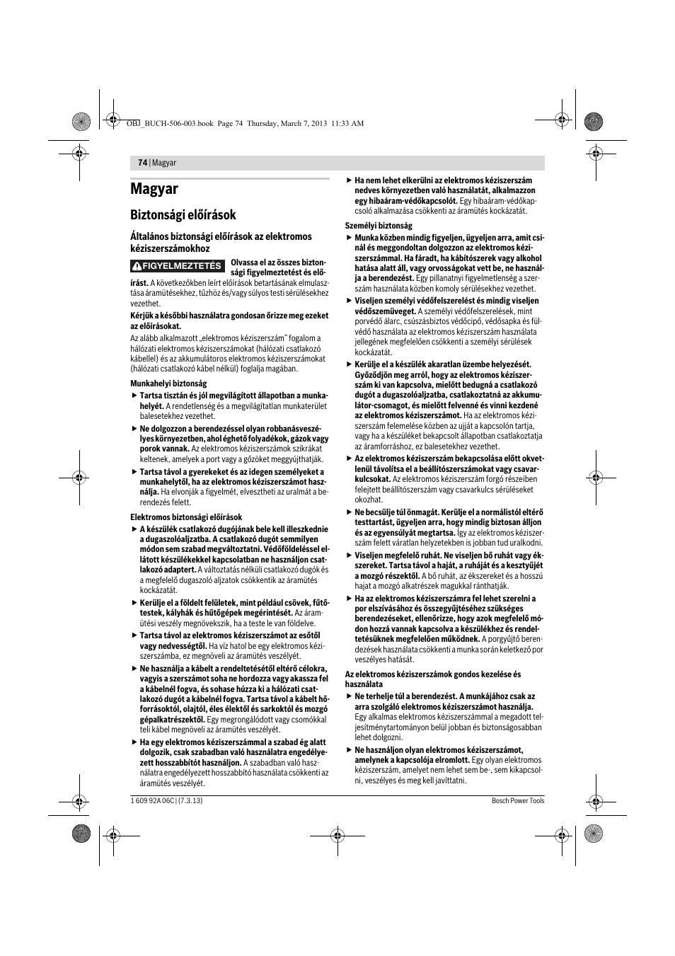 Magyar, Biztonsági előírások | Bosch GBM 32-4 Professional User Manual | Page 74 / 138
