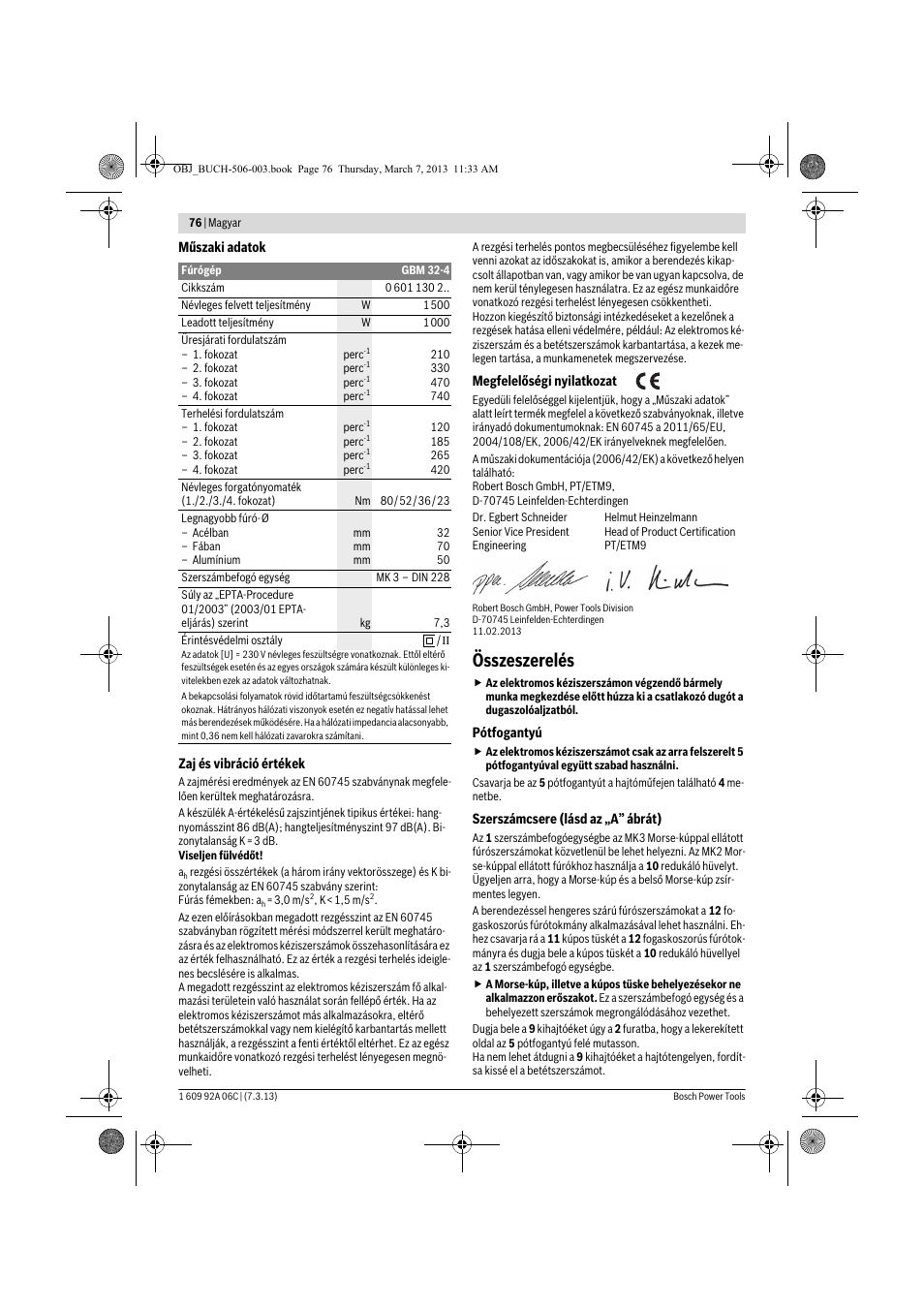 Összeszerelés | Bosch GBM 32-4 Professional User Manual | Page 76 / 138