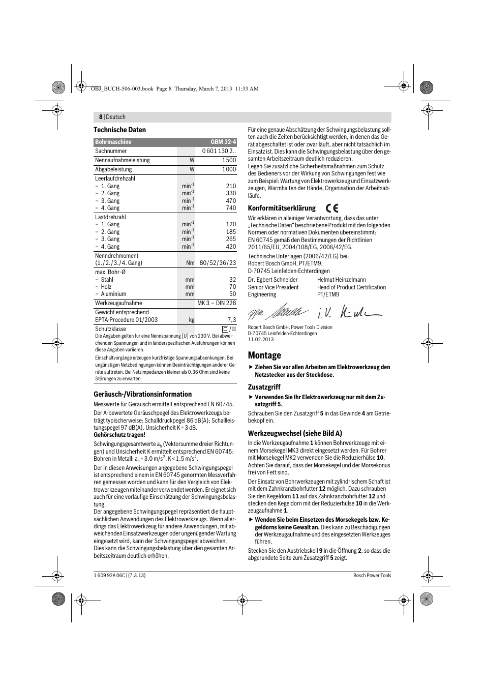 Montage | Bosch GBM 32-4 Professional User Manual | Page 8 / 138