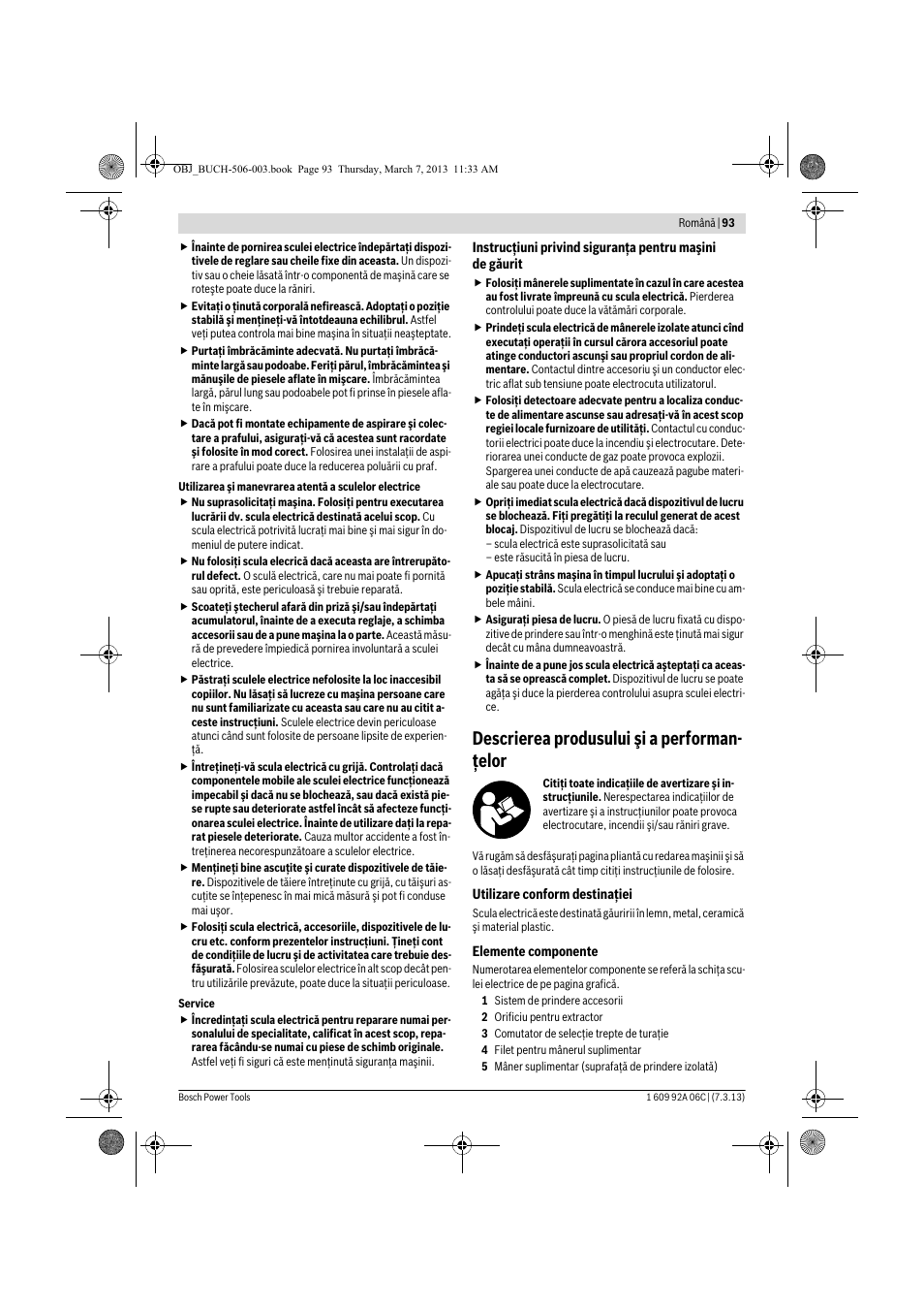 Descrierea produsului şi a performan- ţelor | Bosch GBM 32-4 Professional User Manual | Page 93 / 138
