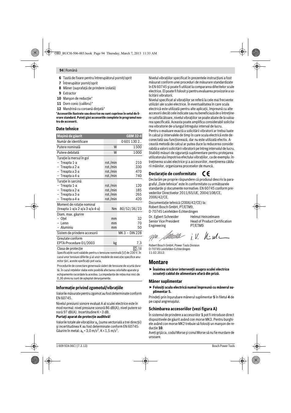 Montare | Bosch GBM 32-4 Professional User Manual | Page 94 / 138