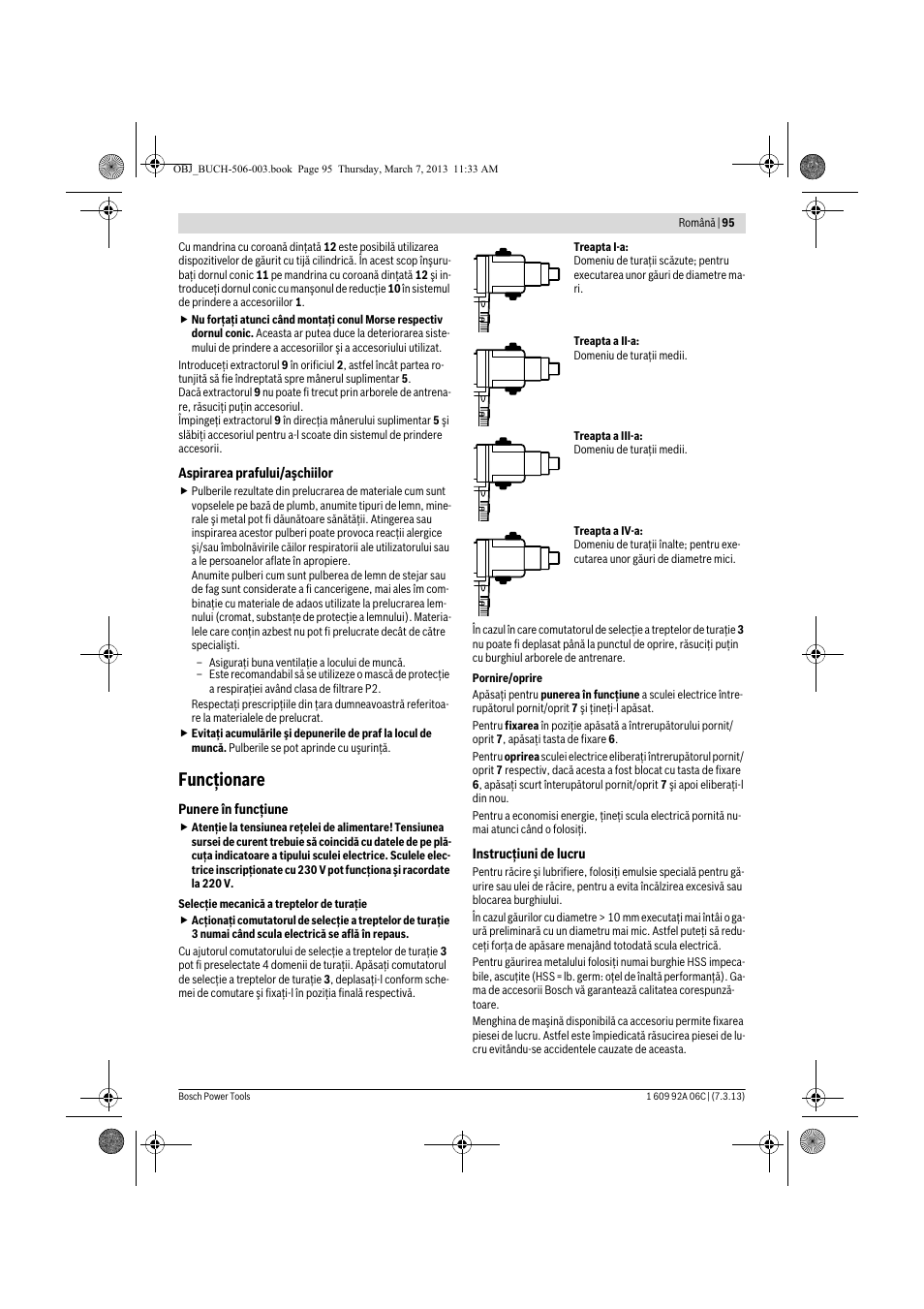 Funcţionare | Bosch GBM 32-4 Professional User Manual | Page 95 / 138