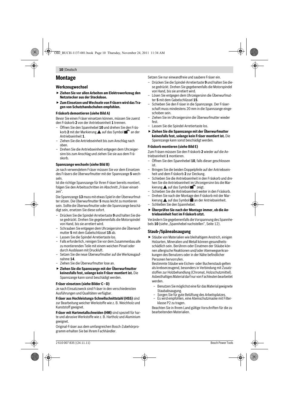 Montage | Bosch GKF 600 Professional User Manual | Page 10 / 178