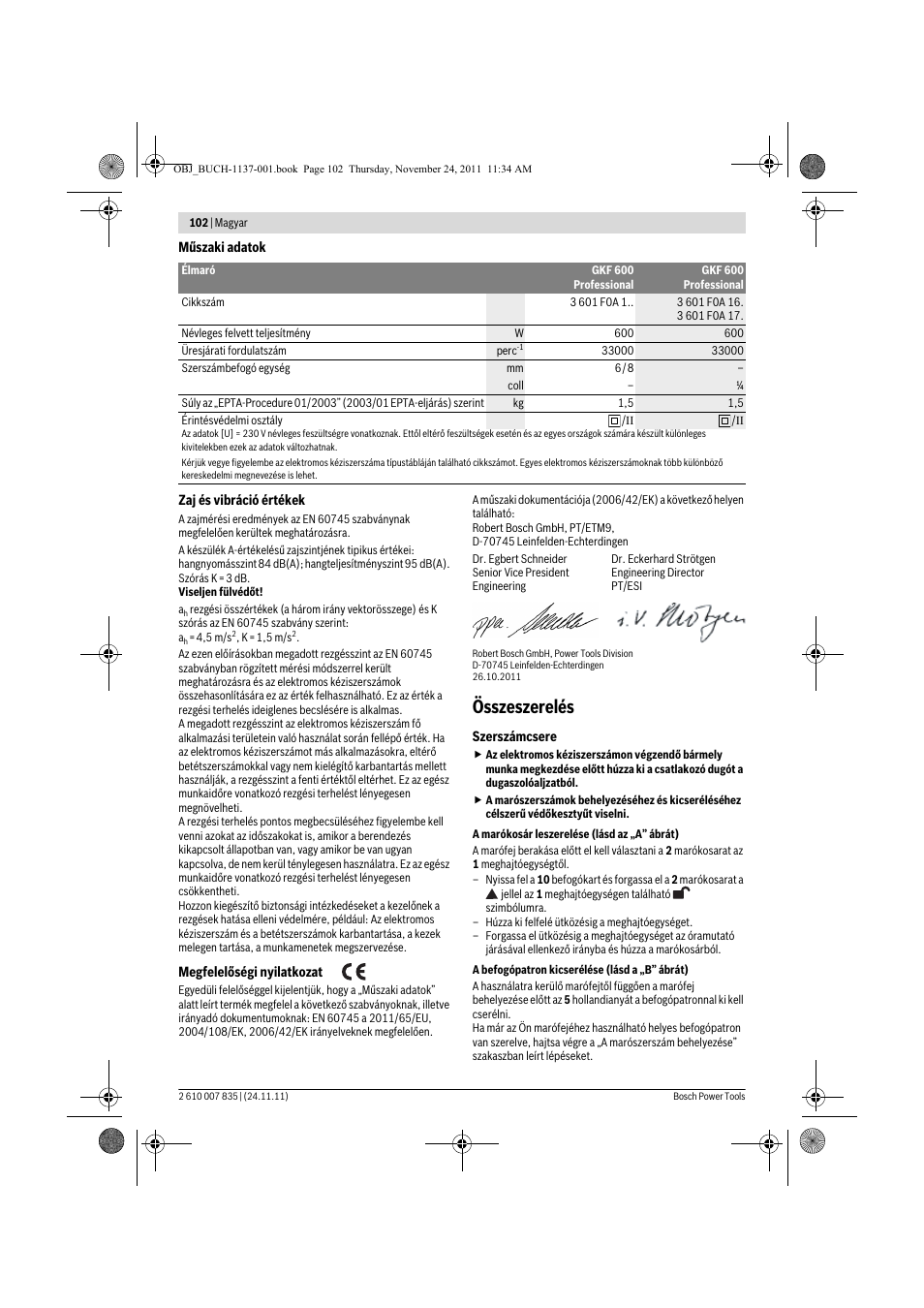 Összeszerelés | Bosch GKF 600 Professional User Manual | Page 102 / 178