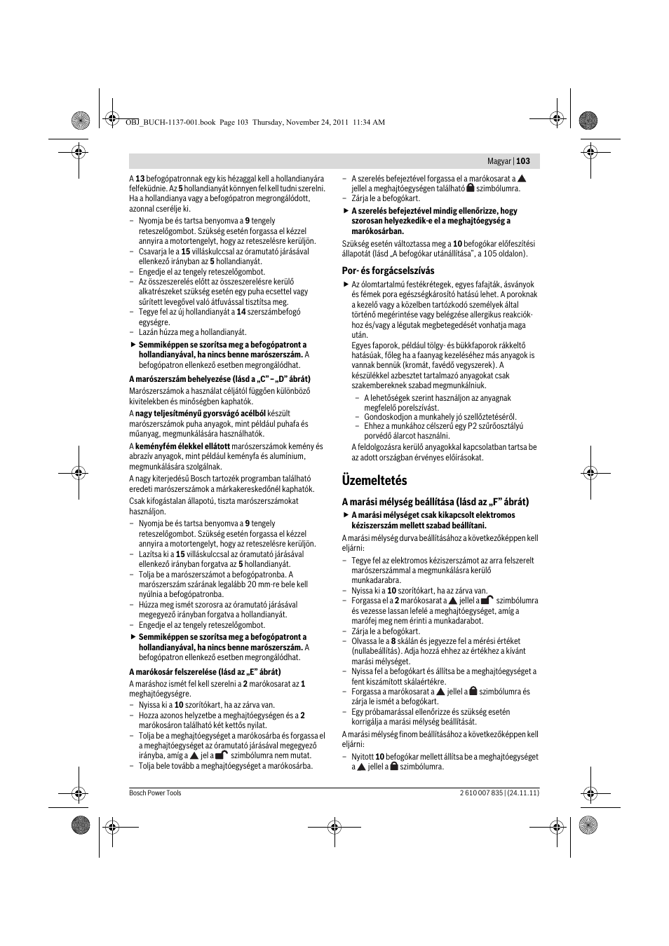 Üzemeltetés | Bosch GKF 600 Professional User Manual | Page 103 / 178