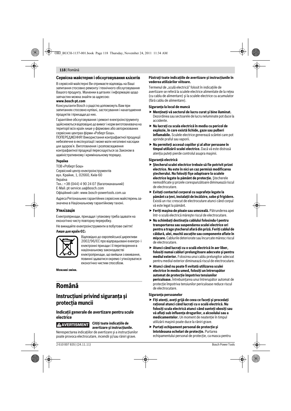 Română, Instrucţiuni privind siguranţa şi protecţia muncii | Bosch GKF 600 Professional User Manual | Page 118 / 178