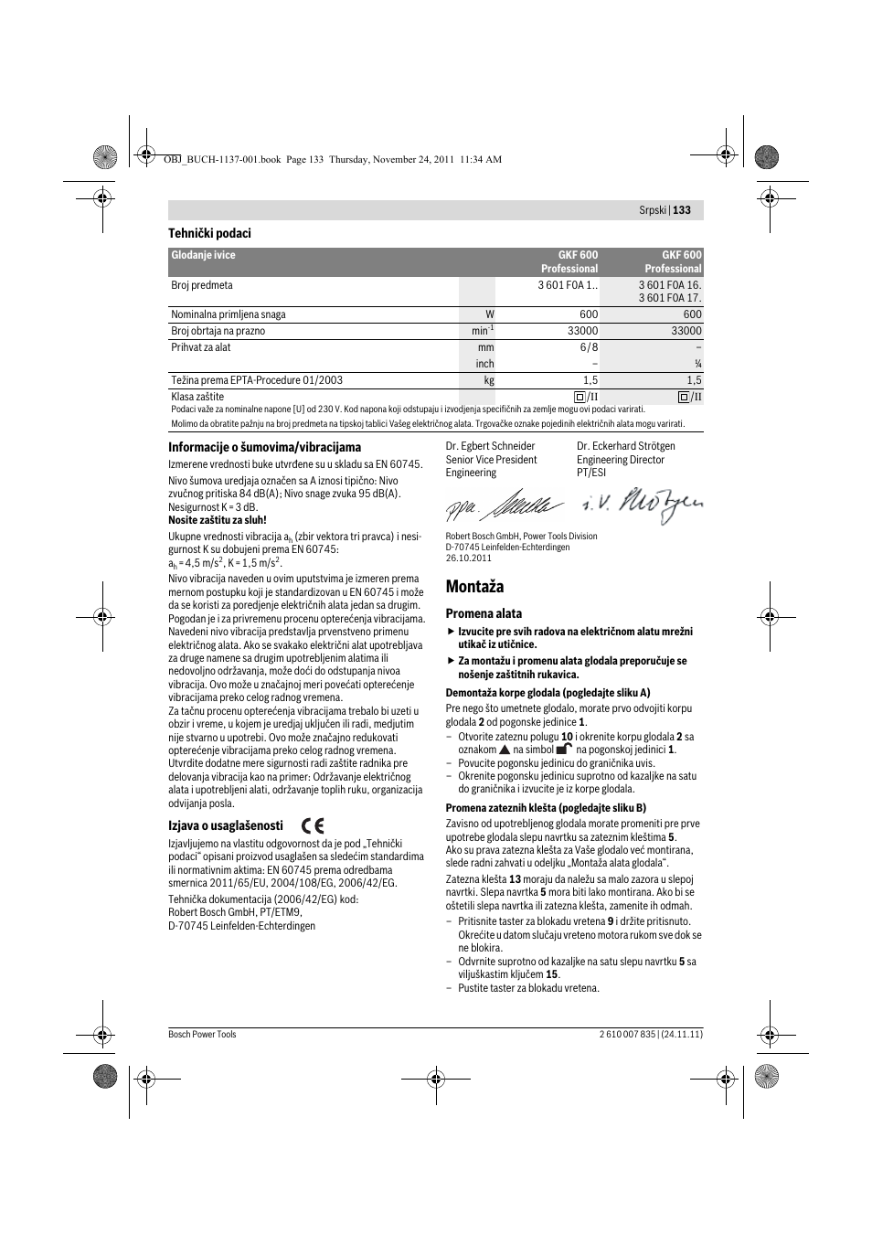 Montaža | Bosch GKF 600 Professional User Manual | Page 133 / 178