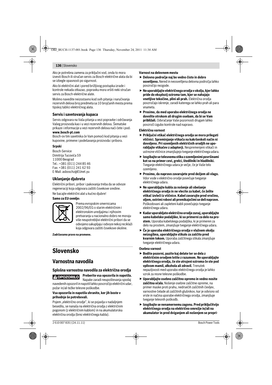 Slovensko, Varnostna navodila | Bosch GKF 600 Professional User Manual | Page 136 / 178