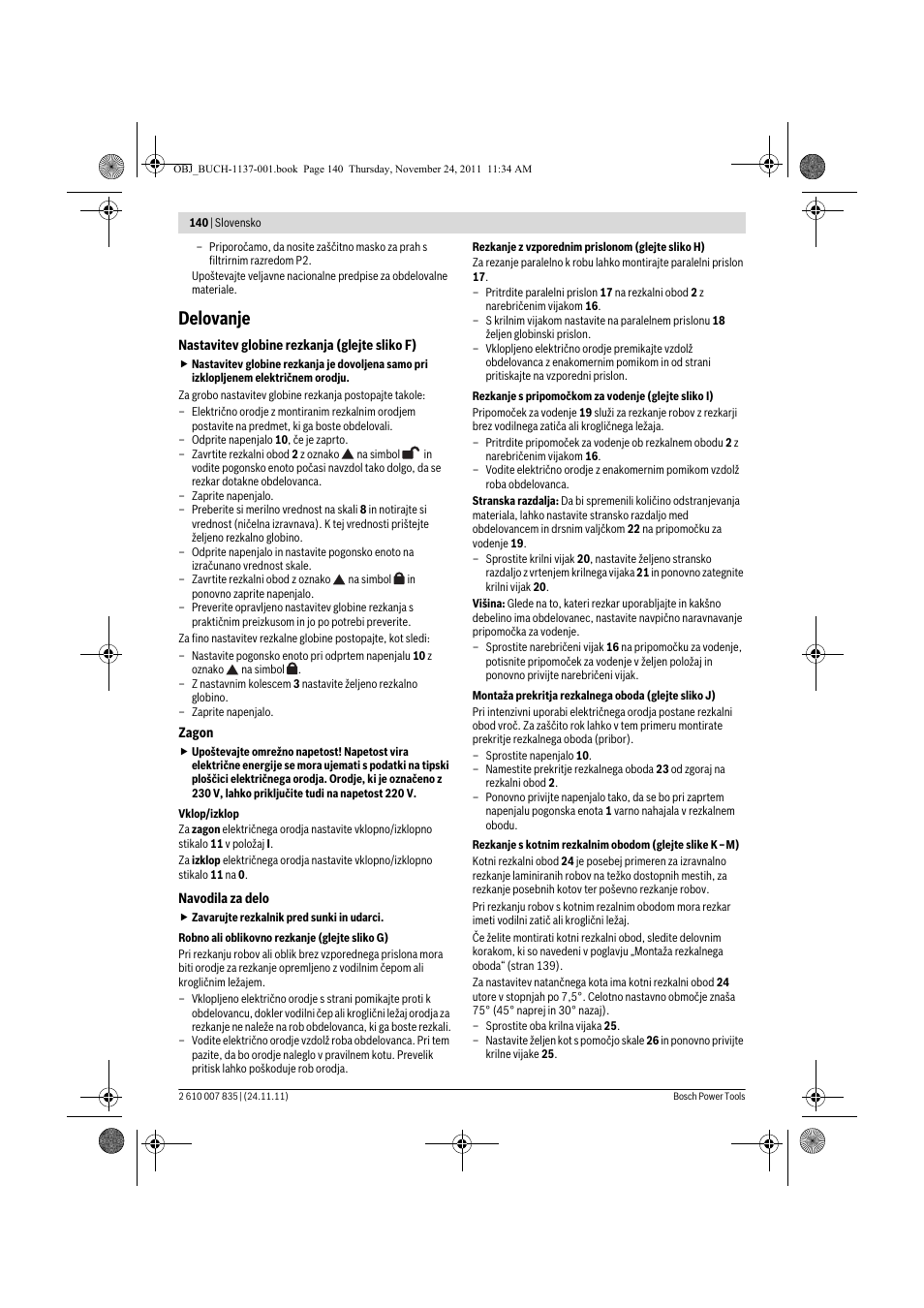 Delovanje | Bosch GKF 600 Professional User Manual | Page 140 / 178