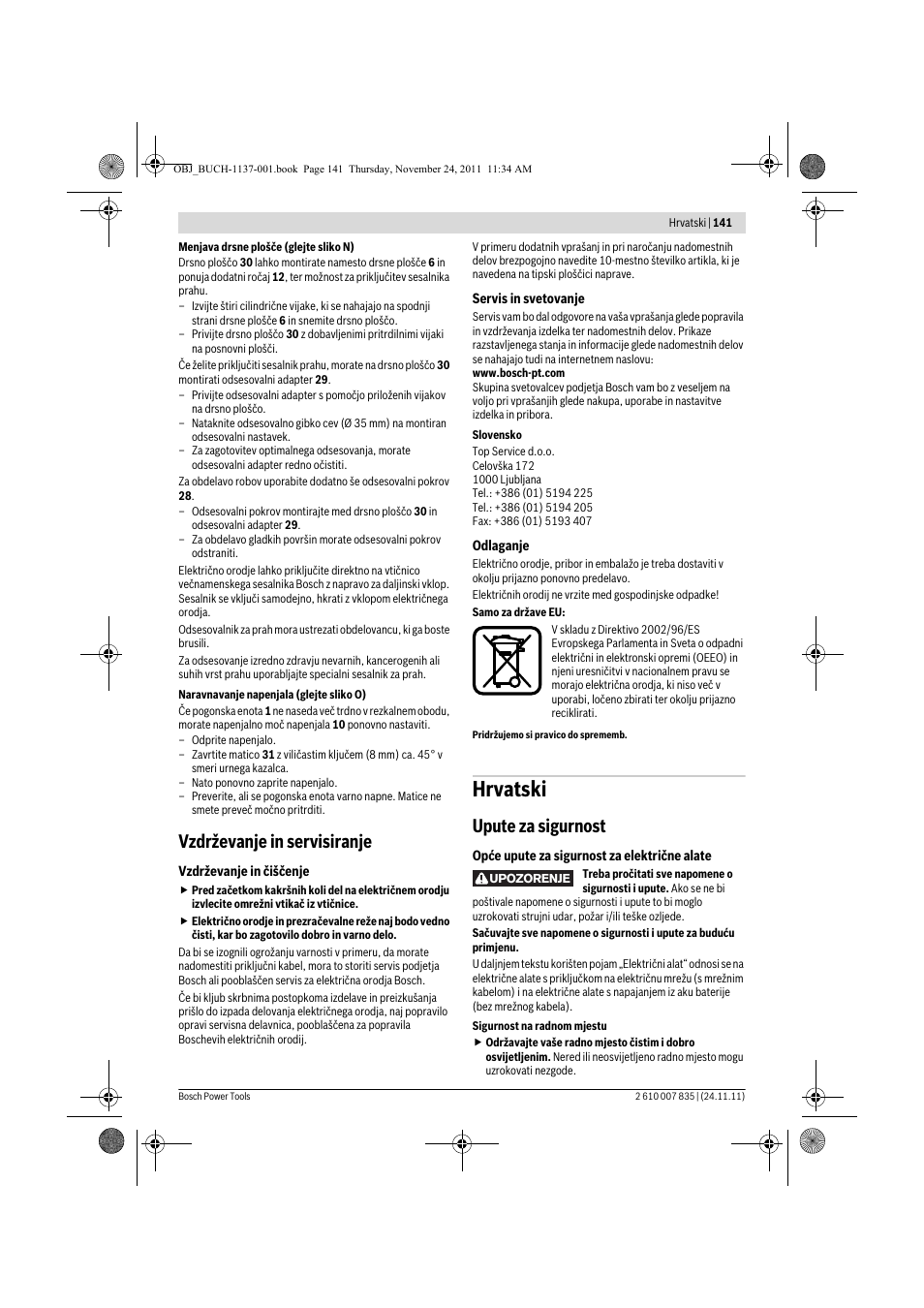 Hrvatski, Vzdrževanje in servisiranje, Upute za sigurnost | Bosch GKF 600 Professional User Manual | Page 141 / 178