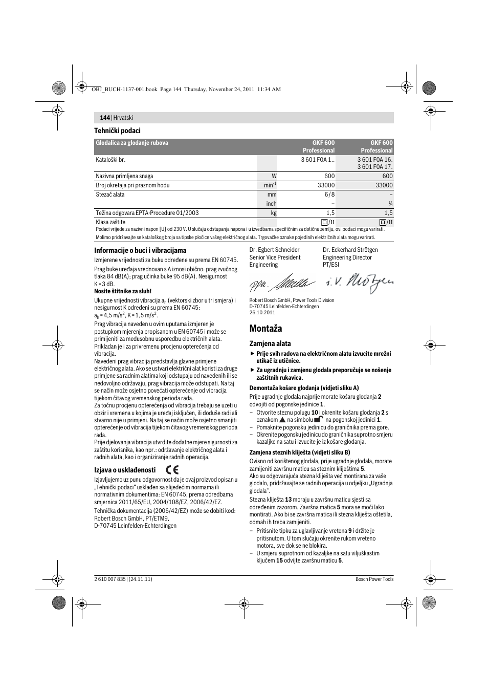 Montaža | Bosch GKF 600 Professional User Manual | Page 144 / 178