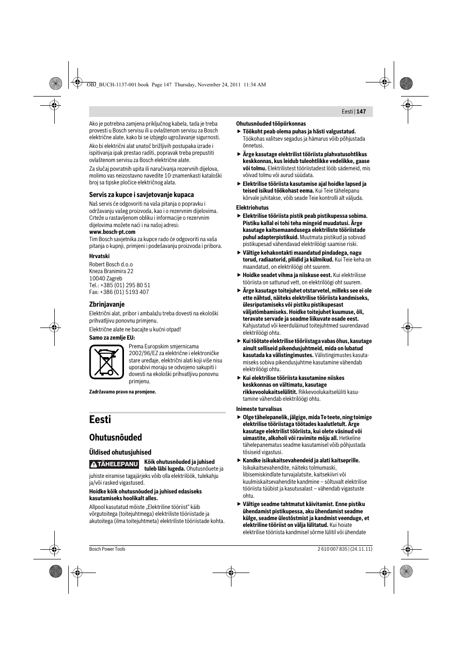 Eesti, Ohutusnõuded | Bosch GKF 600 Professional User Manual | Page 147 / 178