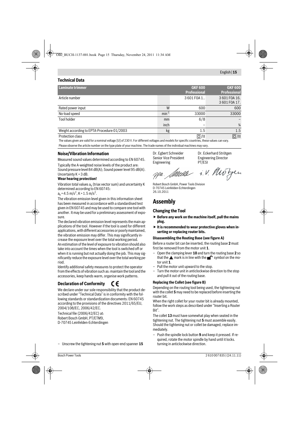 Assembly | Bosch GKF 600 Professional User Manual | Page 15 / 178