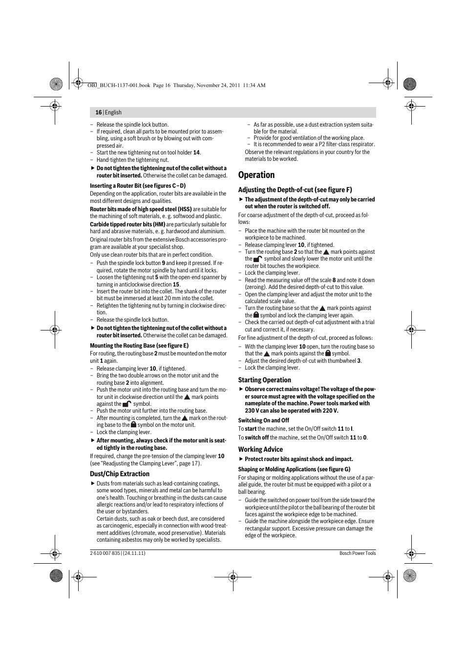 Operation | Bosch GKF 600 Professional User Manual | Page 16 / 178