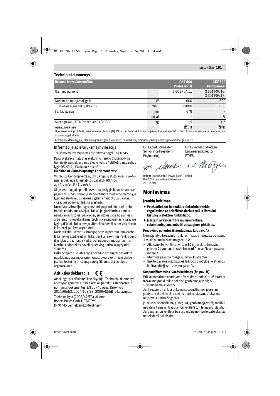 Montavimas | Bosch GKF 600 Professional User Manual | Page 161 / 178