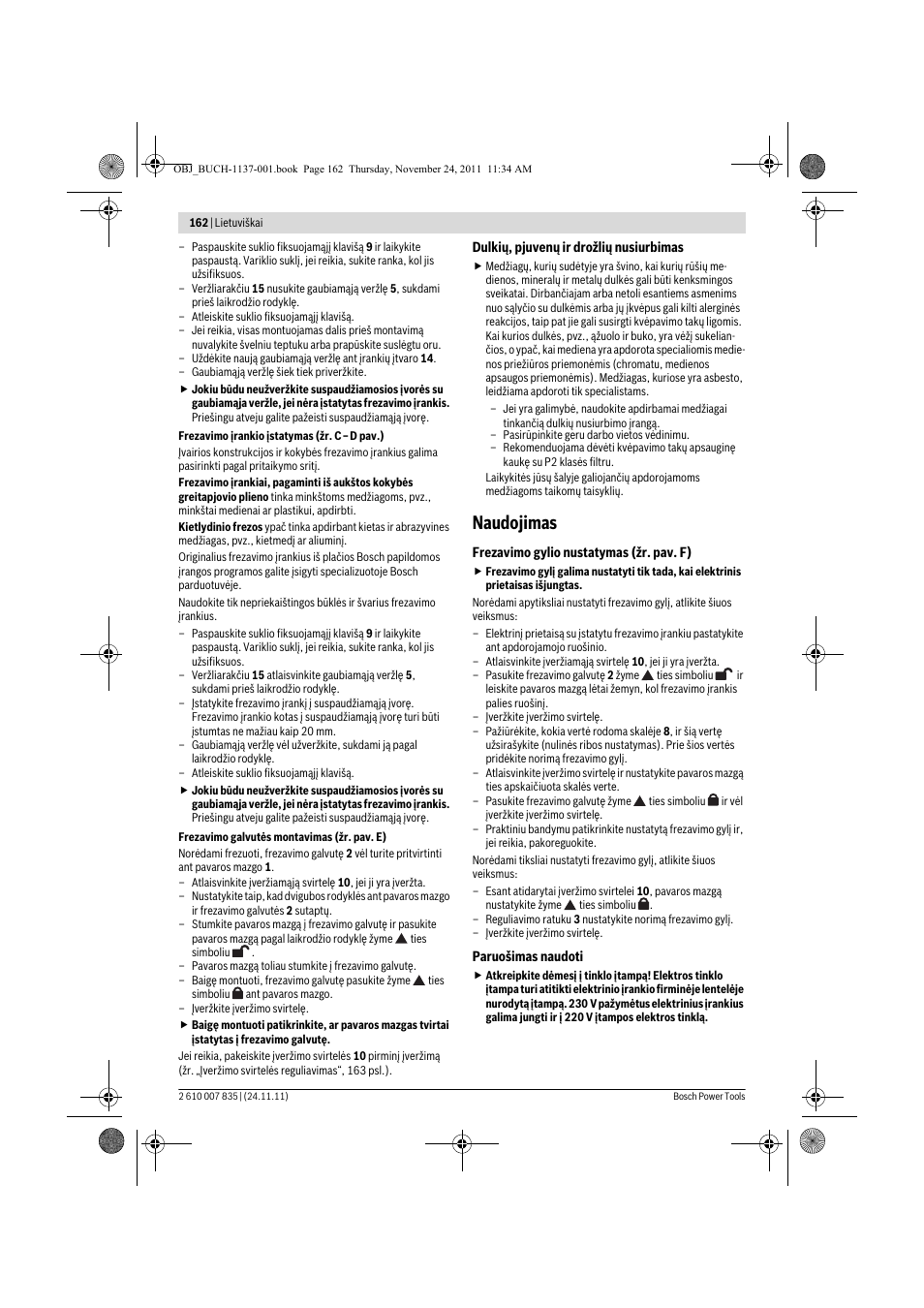 Naudojimas | Bosch GKF 600 Professional User Manual | Page 162 / 178