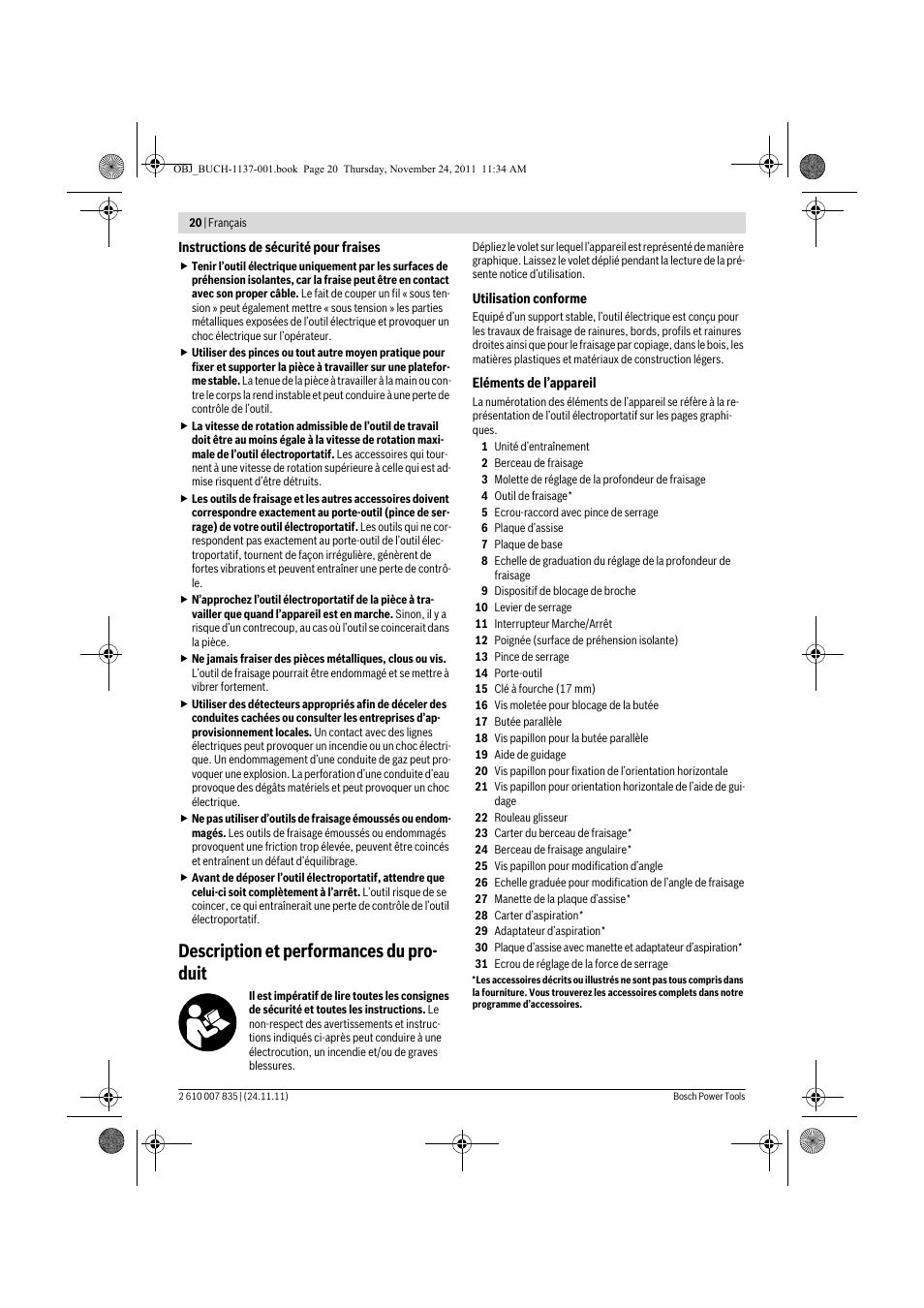 Description et performances du pro- duit | Bosch GKF 600 Professional User Manual | Page 20 / 178