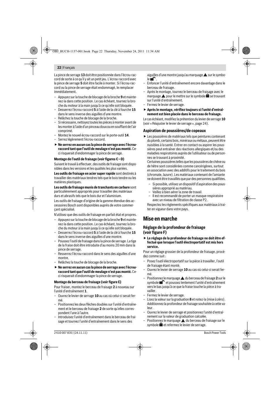 Mise en marche | Bosch GKF 600 Professional User Manual | Page 22 / 178