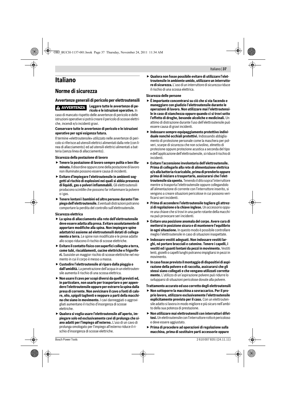 Italiano, Norme di sicurezza | Bosch GKF 600 Professional User Manual | Page 37 / 178