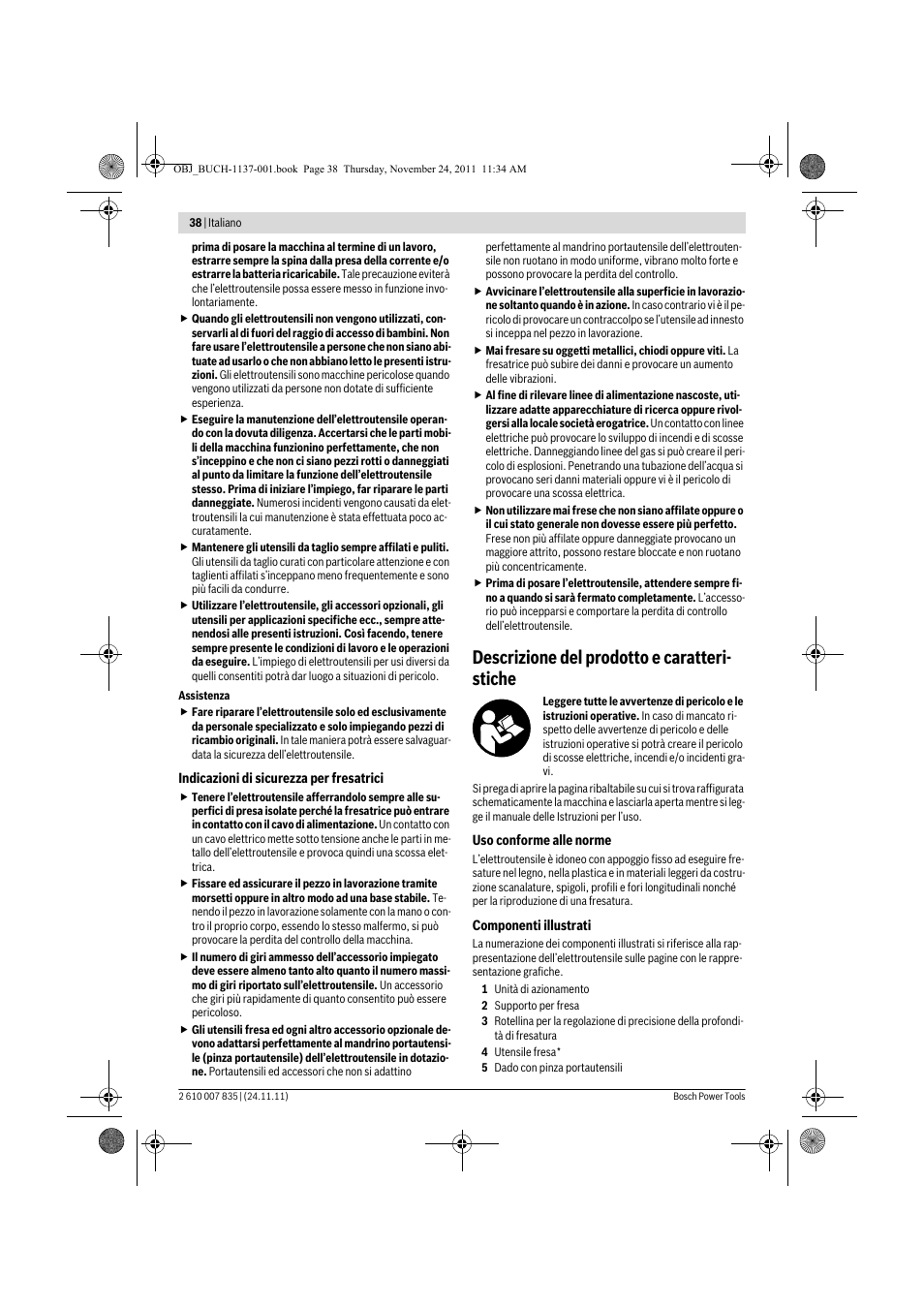 Descrizione del prodotto e caratteri- stiche | Bosch GKF 600 Professional User Manual | Page 38 / 178