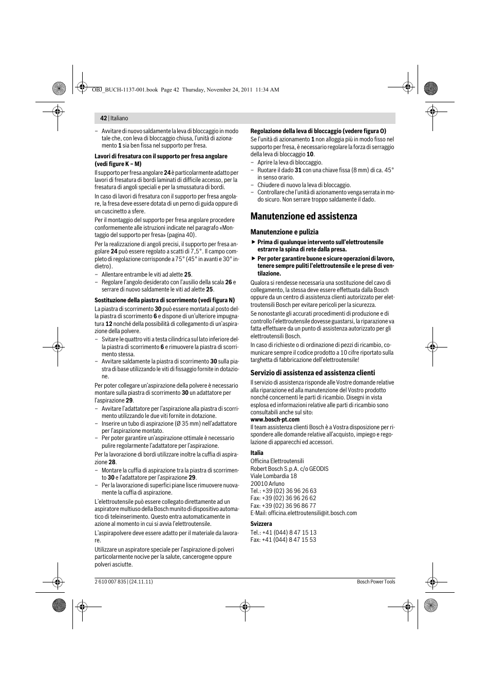 Manutenzione ed assistenza | Bosch GKF 600 Professional User Manual | Page 42 / 178