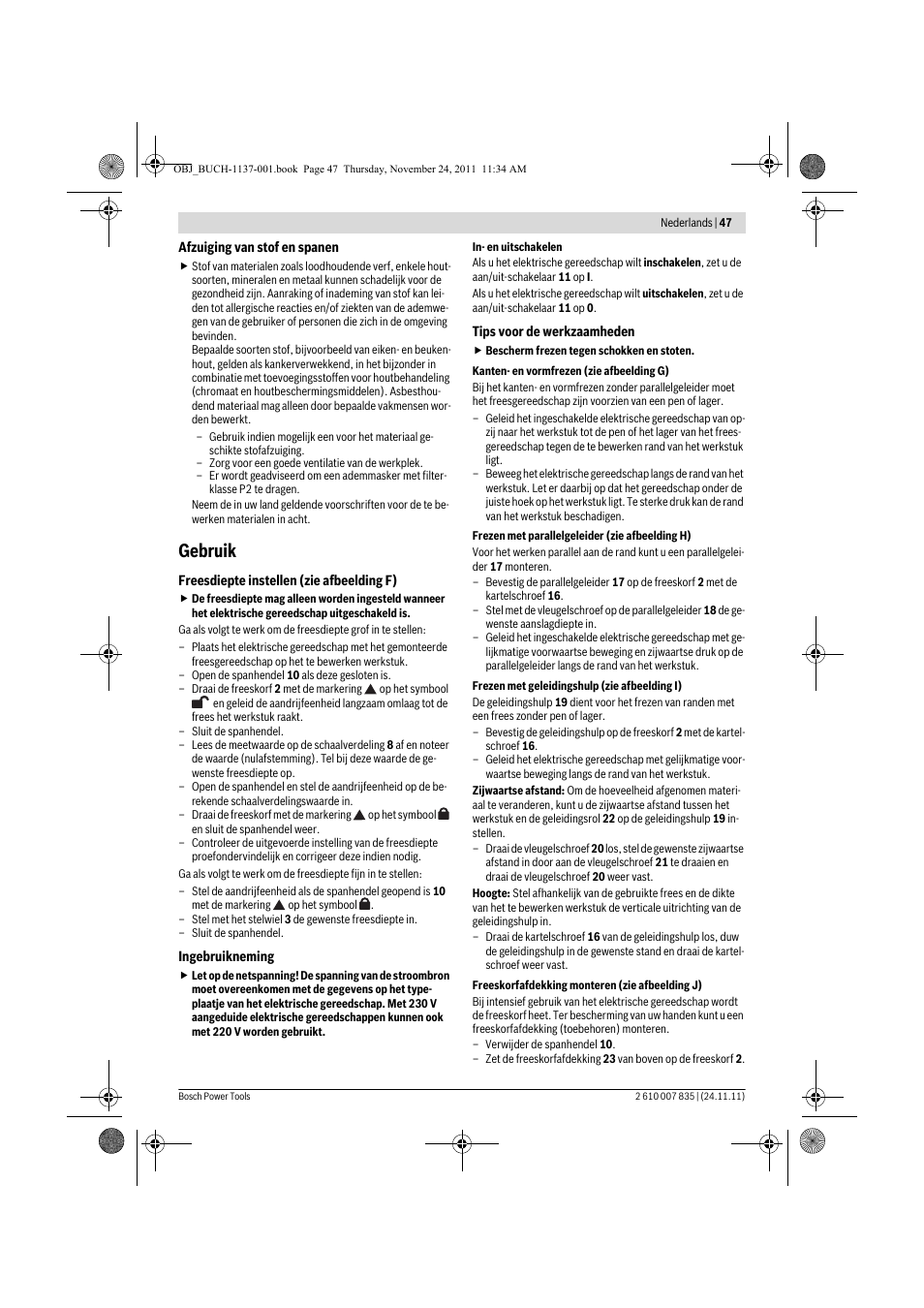 Gebruik | Bosch GKF 600 Professional User Manual | Page 47 / 178