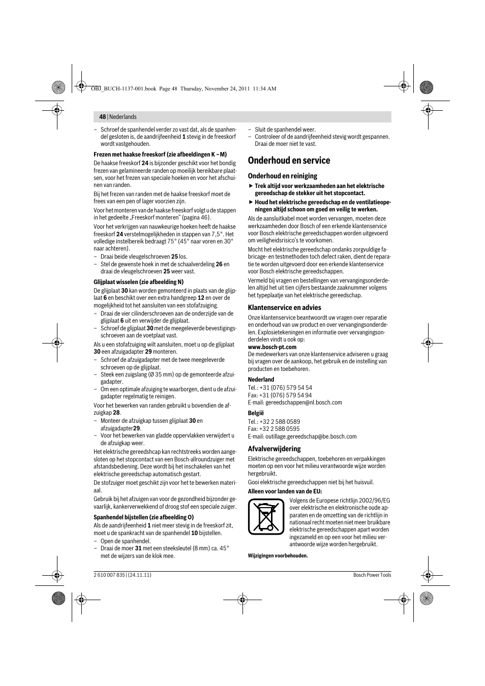 Onderhoud en service | Bosch GKF 600 Professional User Manual | Page 48 / 178