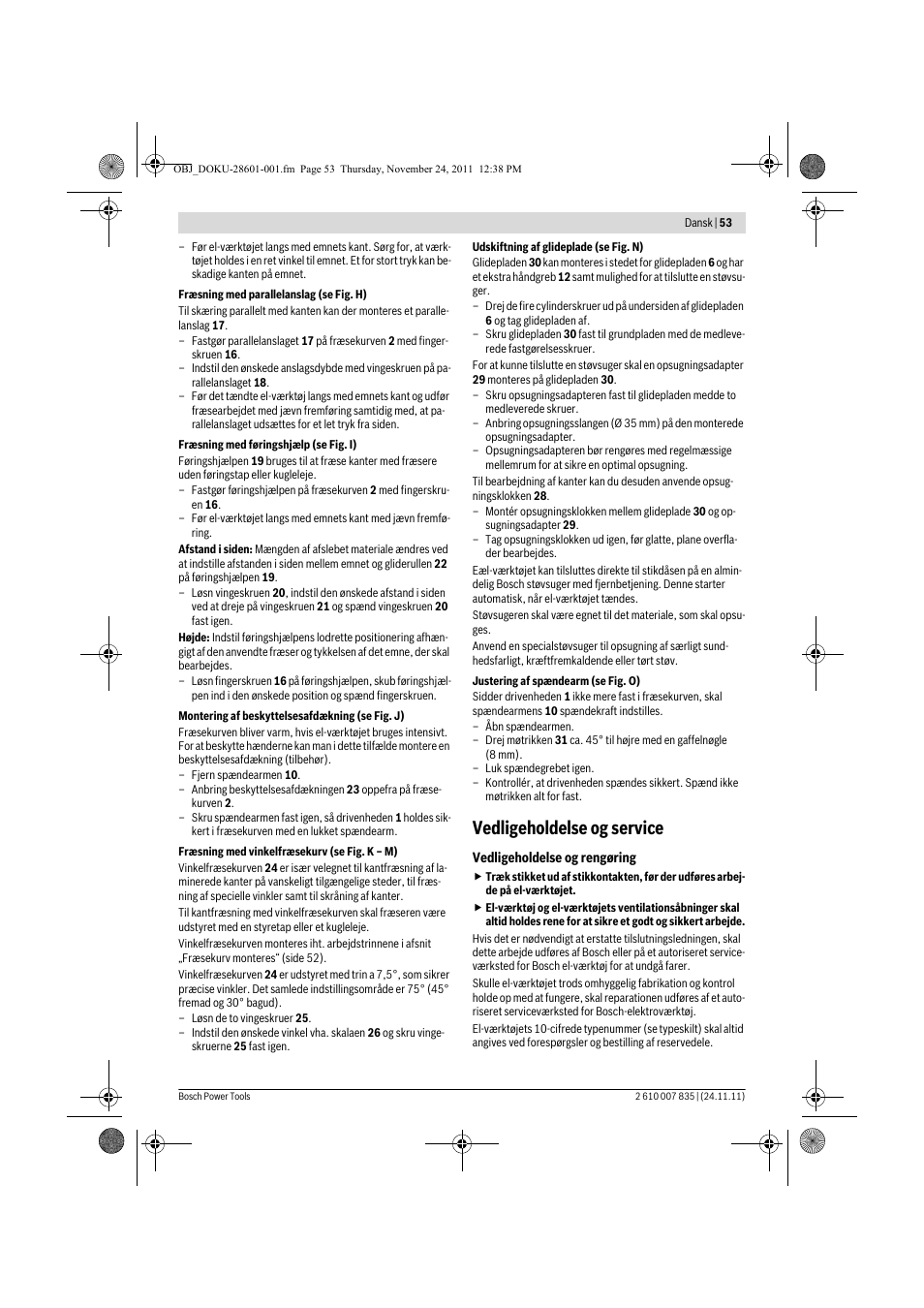 Vedligeholdelse og service | Bosch GKF 600 Professional User Manual | Page 53 / 178