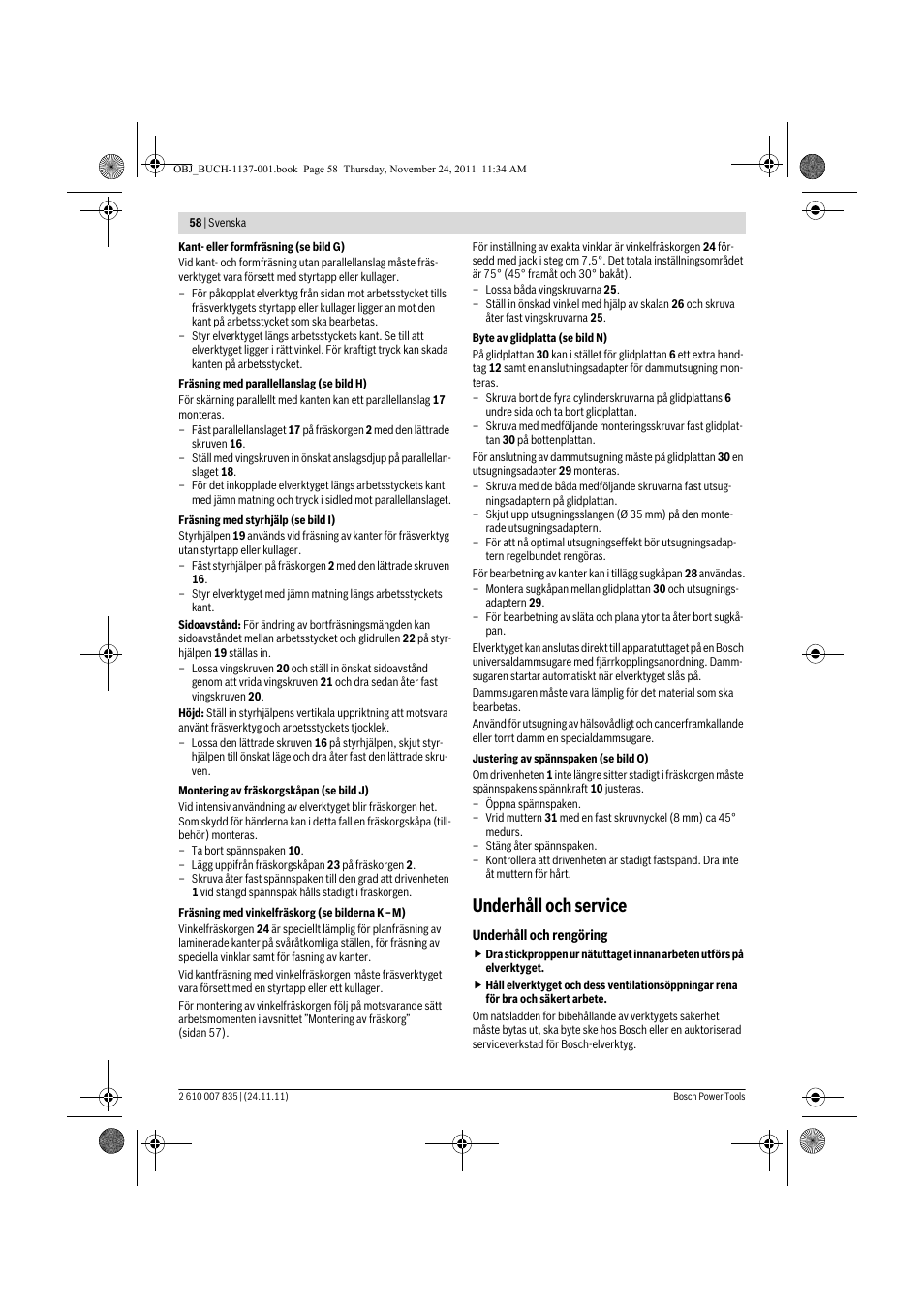 Underhåll och service | Bosch GKF 600 Professional User Manual | Page 58 / 178