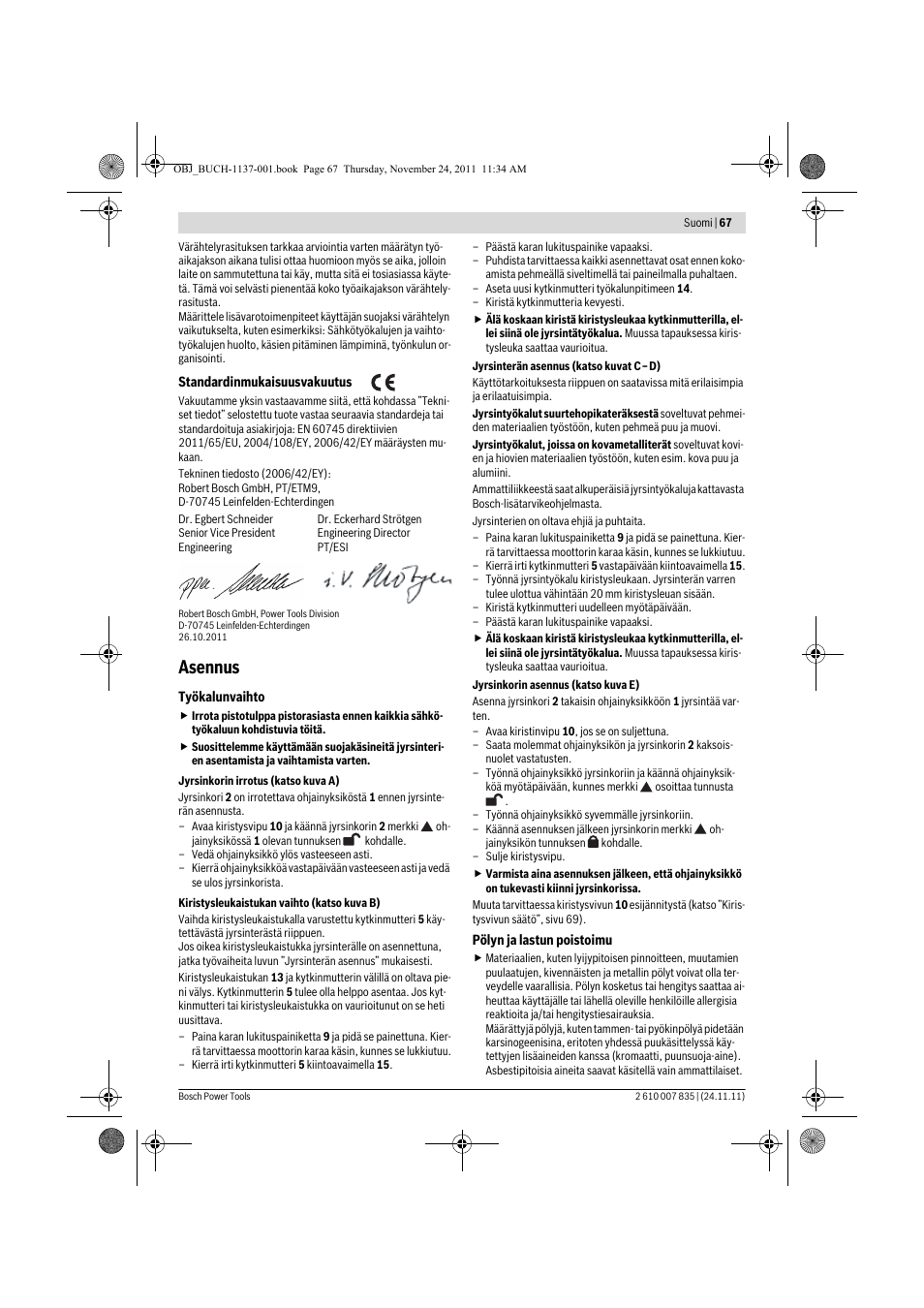 Asennus | Bosch GKF 600 Professional User Manual | Page 67 / 178